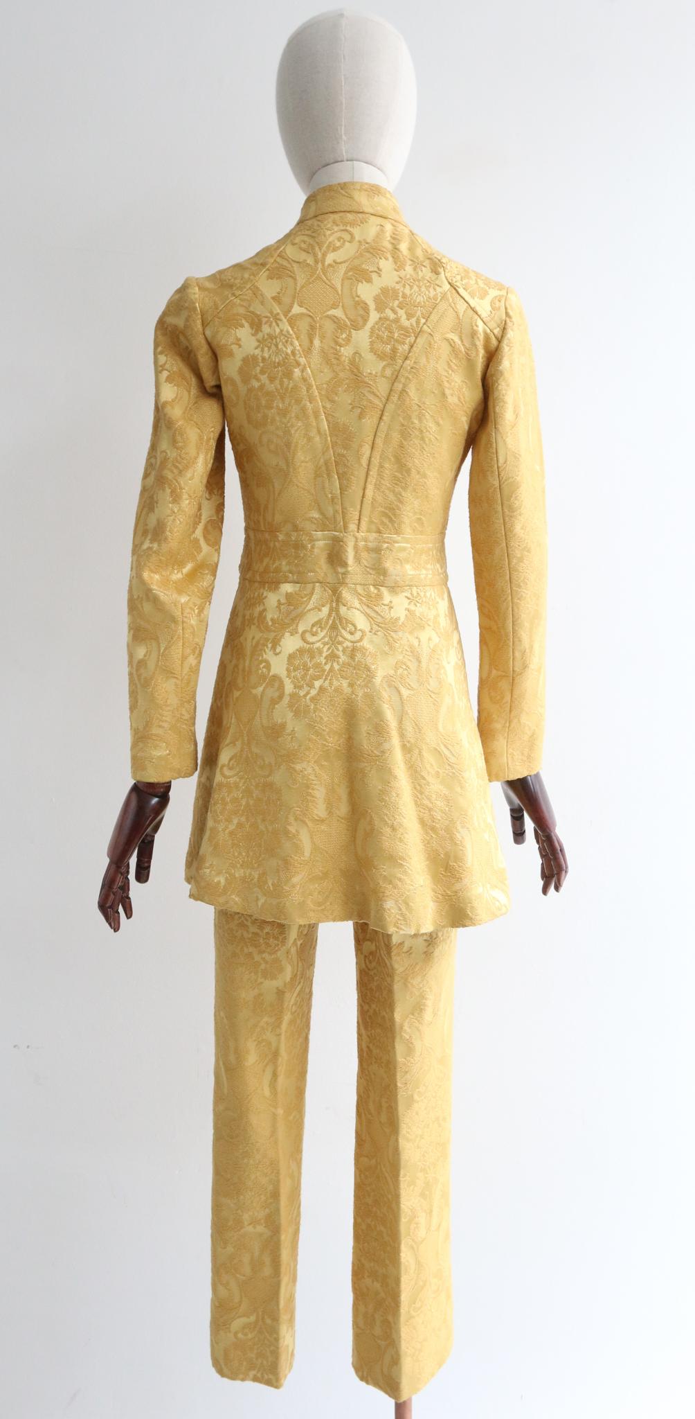 Brown Vintage 1960's Janice Wainwright Gold Brocade Suit sixties trouser suit UK 6 