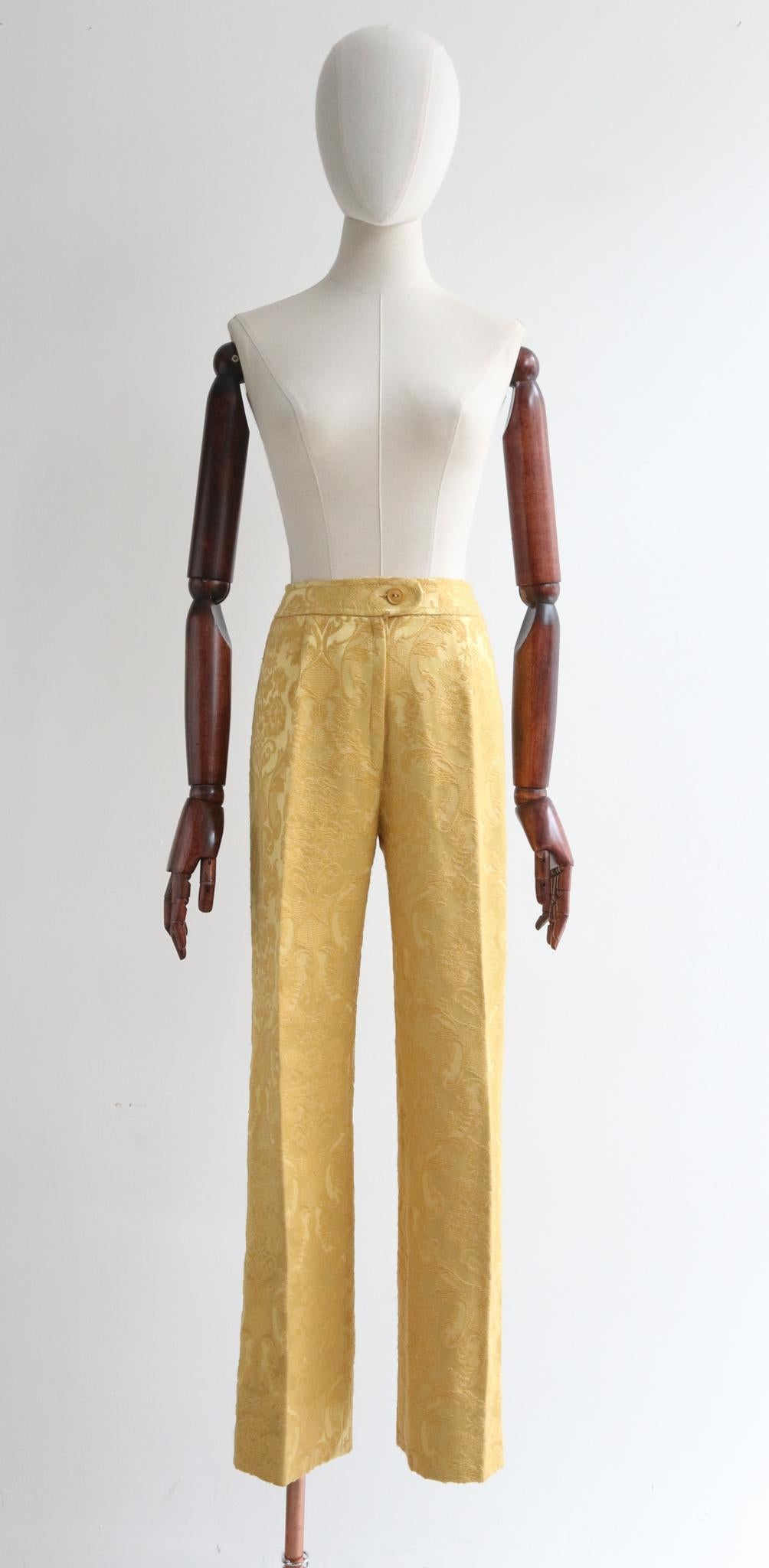 Women's or Men's Vintage 1960's Janice Wainwright Gold Brocade Suit sixties trouser suit UK 6 