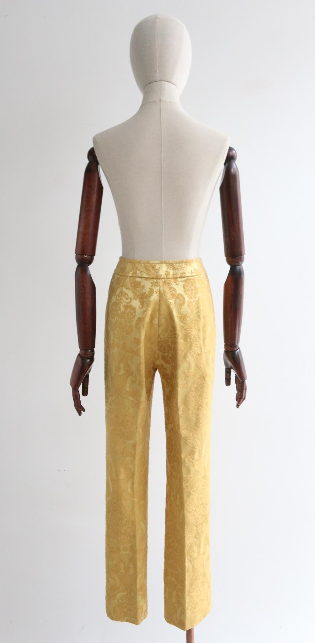 Vintage 1960's Janice Wainwright Gold Brocade Suit sixties trouser suit UK 6  1