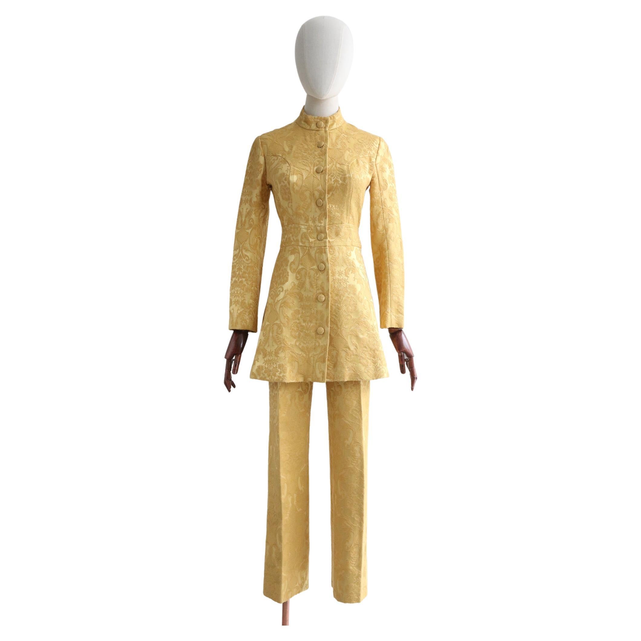 Vintage 1960's Janice Wainwright Gold Brocade Suit sixties trouser suit UK 6 