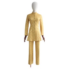 Vintage 1960's Janice Wainwright Gold Brocade Suit sixties trouser suit UK 6 