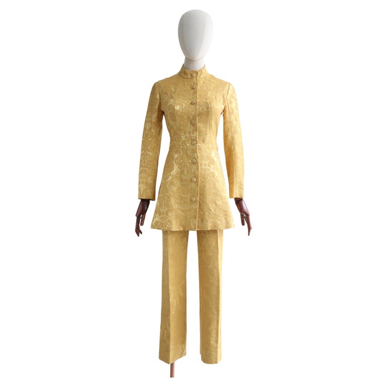 Vintage 1960's Janice Wainwright Gold Brocade Suit sixties trouser suit UK 6  For Sale