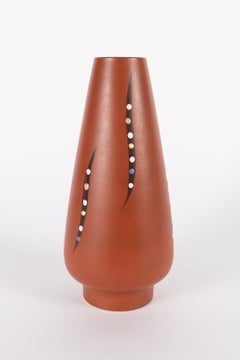 Vintage 1960s Jasba vase (Germany) in orange-brown with colourful dots