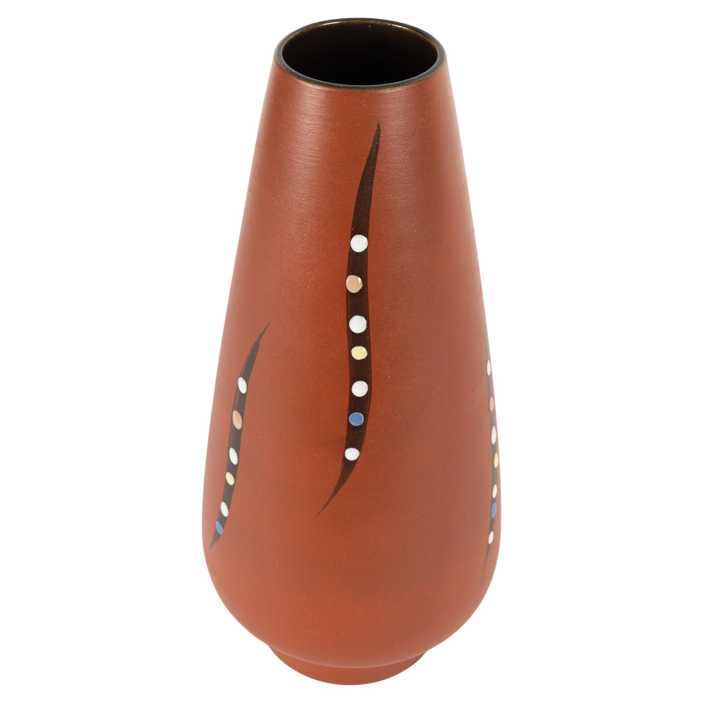 Vintage 1960s Jasba Vase (Deutschland) in orange-braun mit bunten Punkten