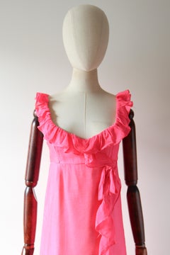 Vintage 1960's Jean Varon Neon Pink Frilled Mini Dress Sixties UK 6-8 US 2-4