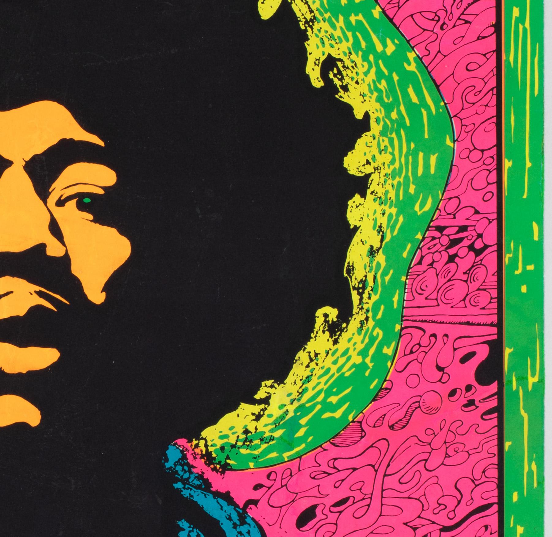 Vintage 1960's Jimi Hendrix Music Blacklight Poster, Joe Roberts Jr In Good Condition In Bath, Somerset