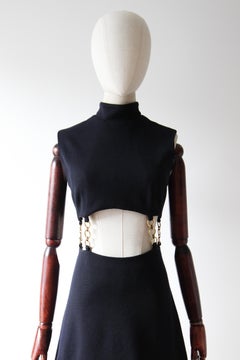 Vintage 1960's Joseph Magnin black and gold chain link dress open cut UK 6-8