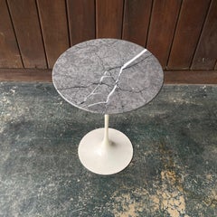 Vintage 1960s Knoll Marble Side Table Pedestal Grey + White Striped