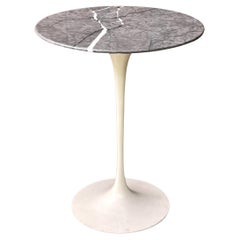 Vintage 1960s Knoll Marble Side Table Pedestal Grey + White Striped