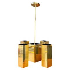 Lampadario a 5 luci di Koch & Lowy Omni Brass Cubic del 1960, vintage, come George Nelson