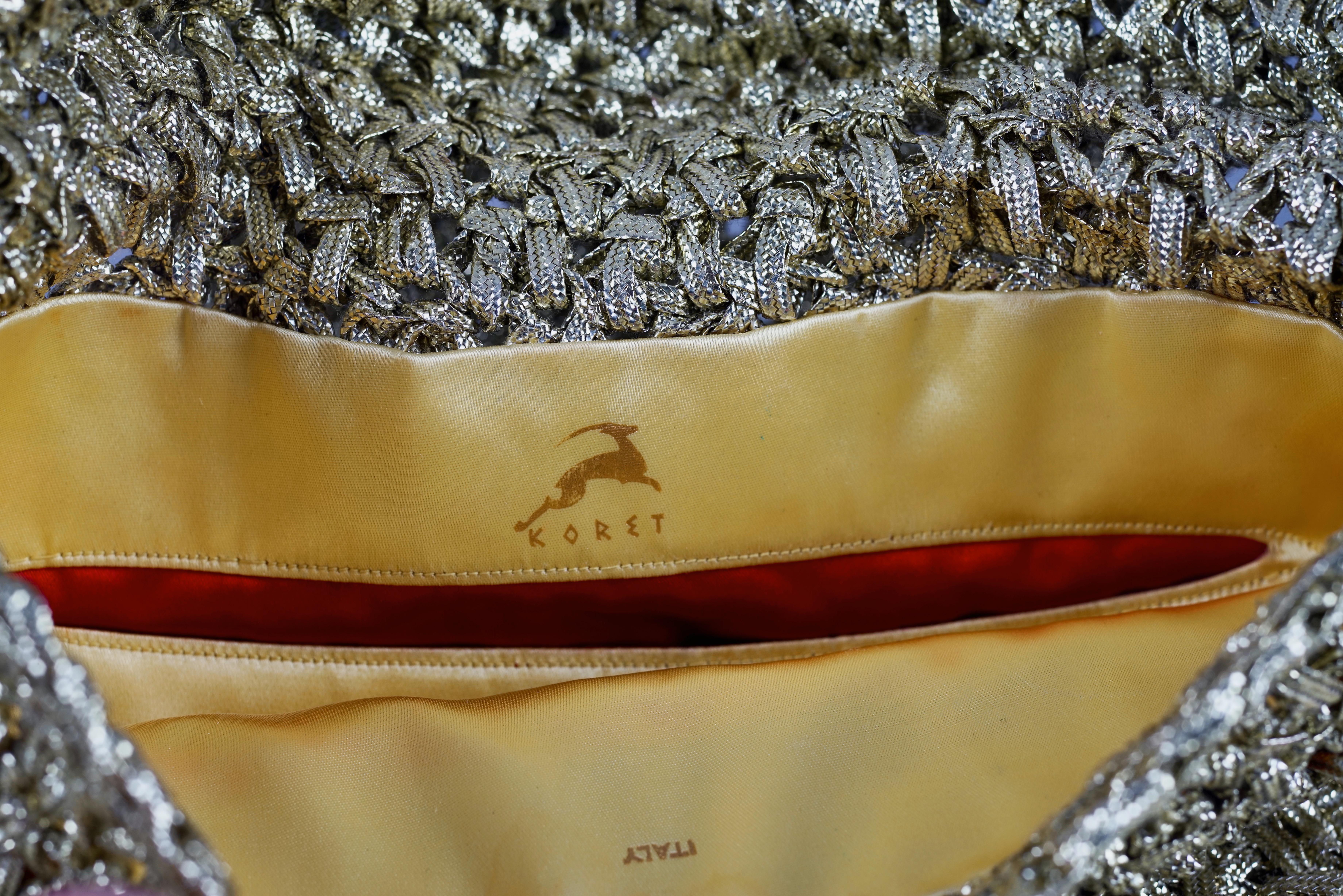 Vintage 1960s KORET ITALY Gold Woven Large Clutch Bag For Sale 3