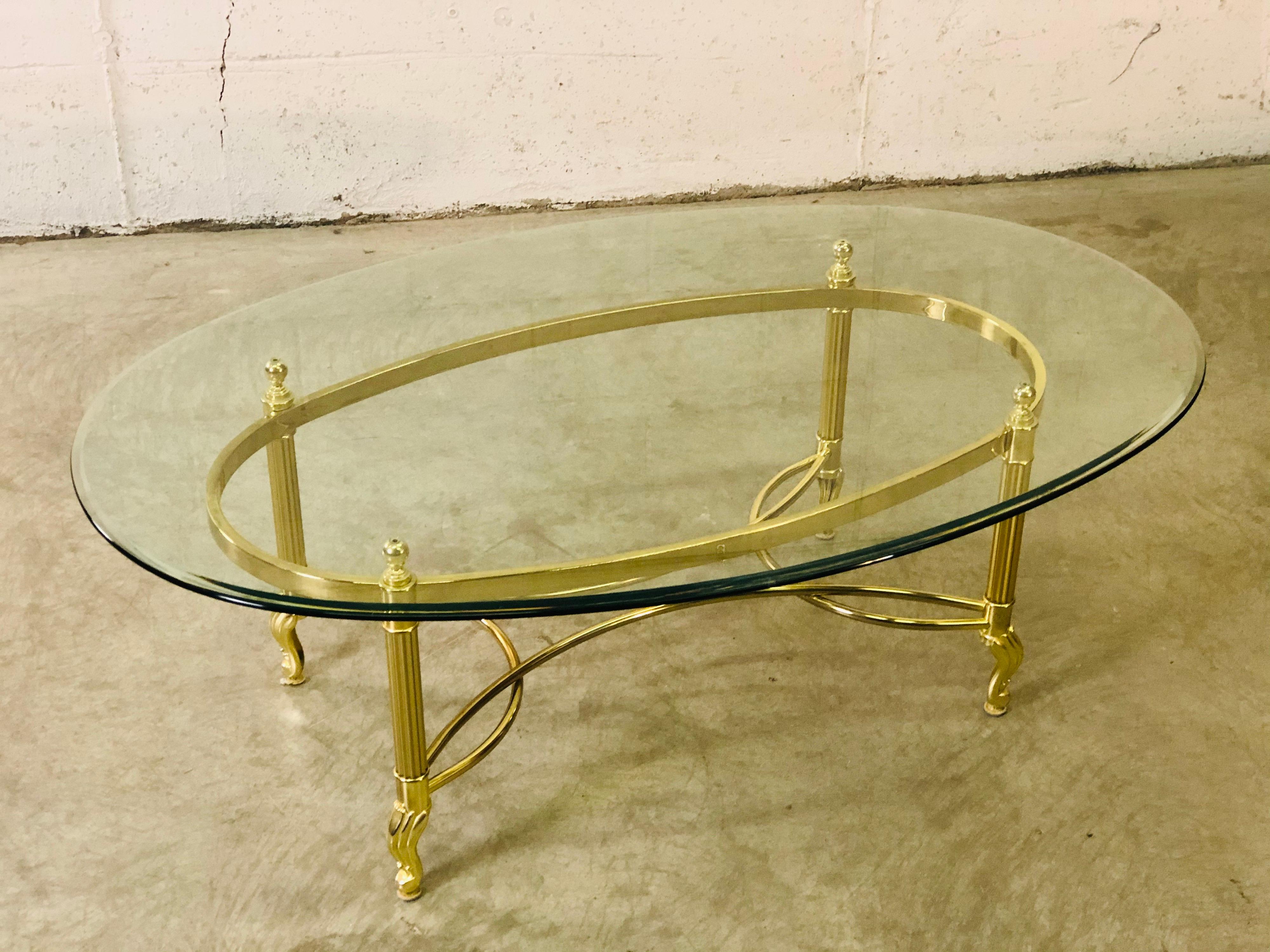 Mid-Century Modern Vintage 1960s Labarge Scroll Brass & Glass Top Coffee Table