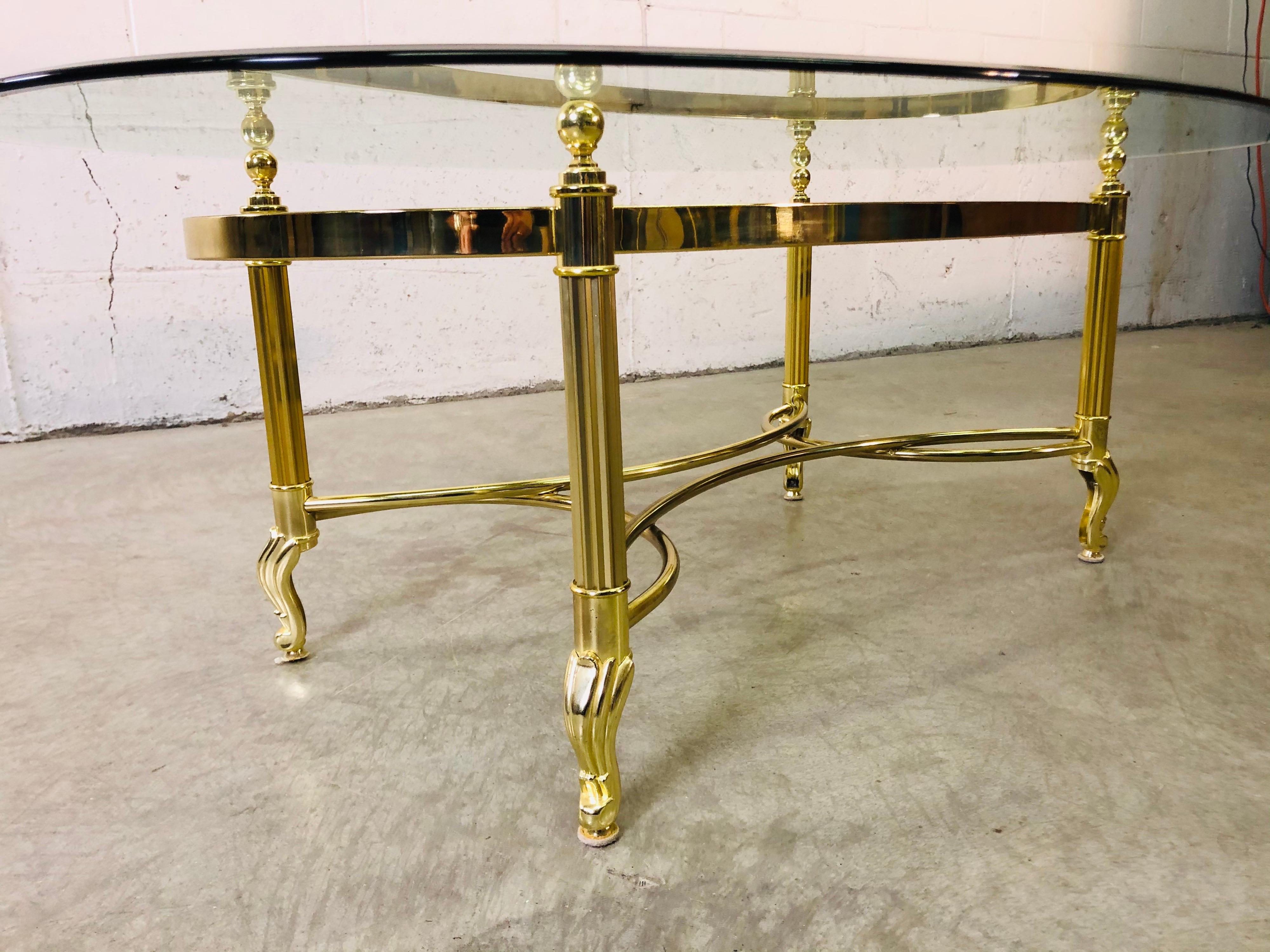 20th Century Vintage 1960s Labarge Scroll Brass & Glass Top Coffee Table