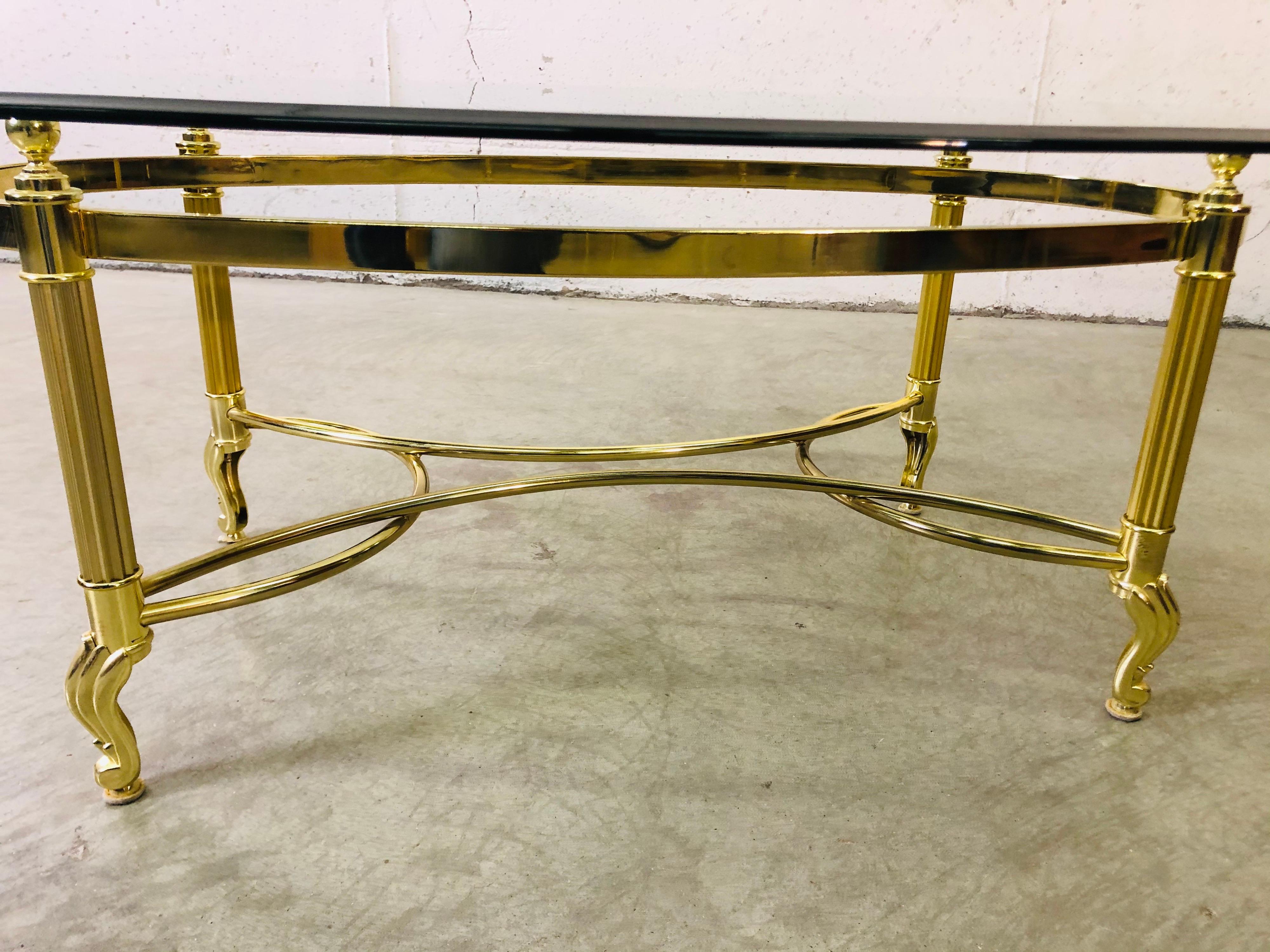 Vintage 1960s Labarge Scroll Brass & Glass Top Coffee Table 1