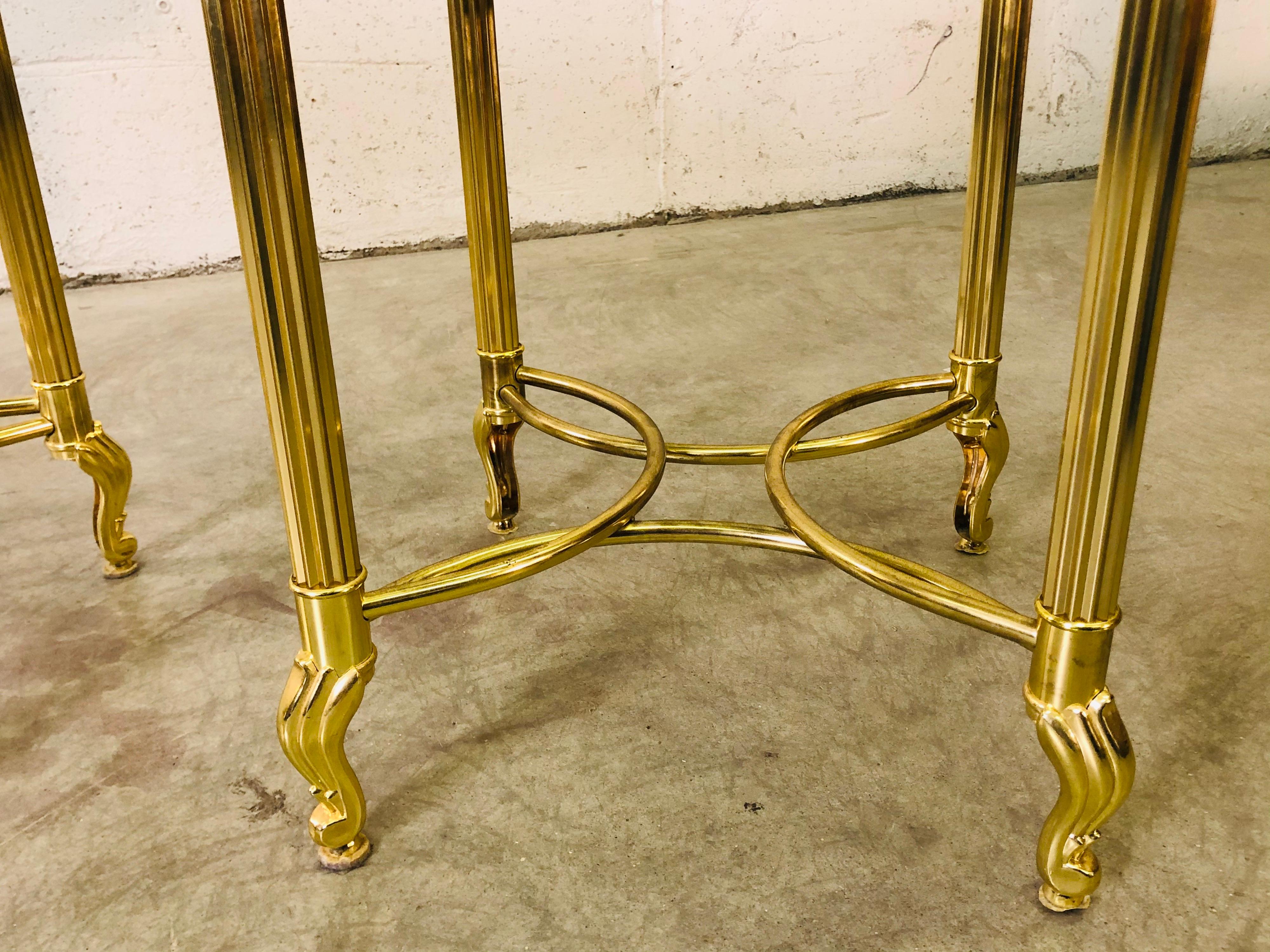 20th Century Vintage 1960s LaBarge Scroll Brass & Glass Top Side Tables, Pair For Sale