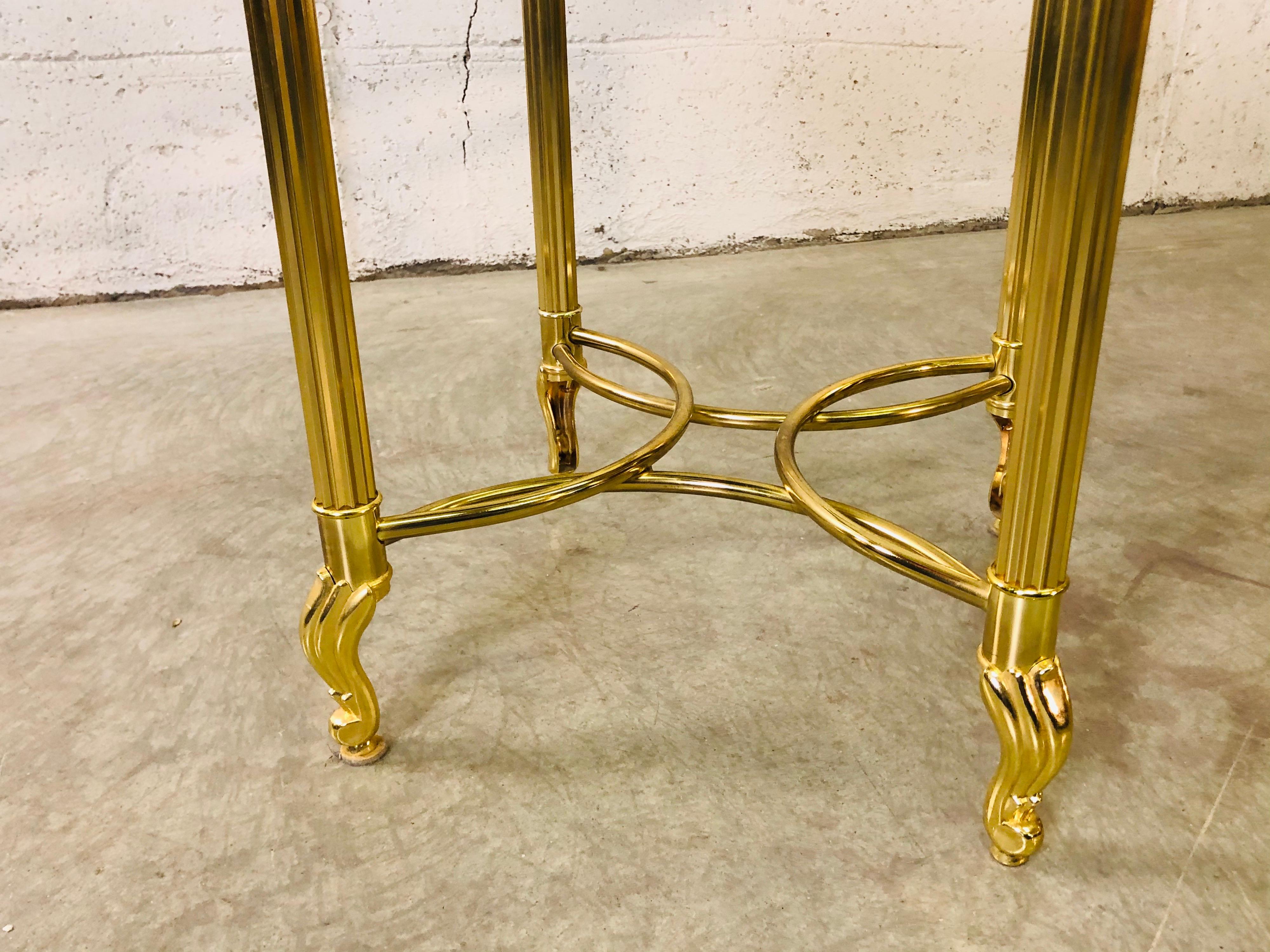 Vintage 1960s LaBarge Scroll Brass & Glass Top Side Tables, Pair For Sale 1