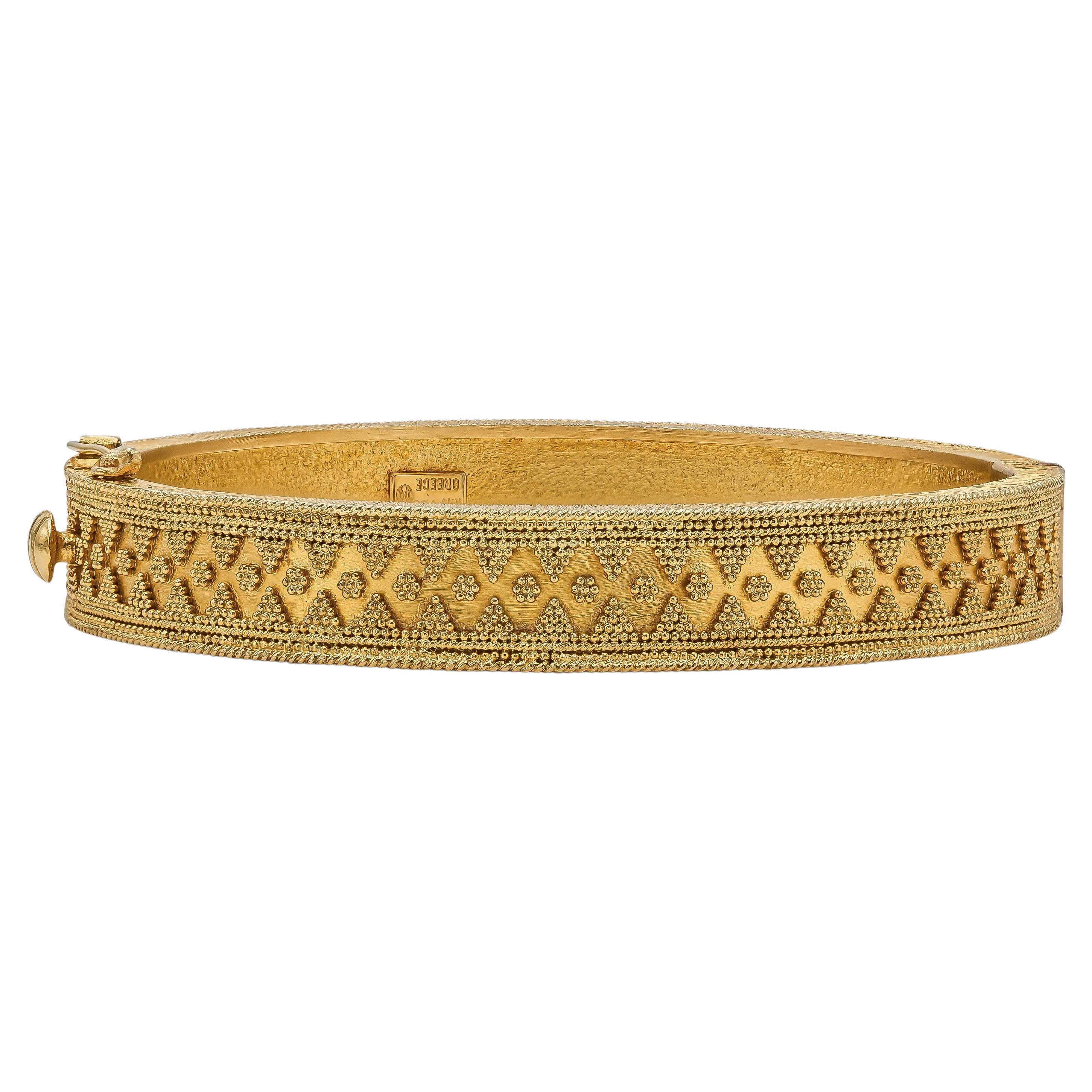 Vintage 1960s Lalaounis Gold Hinged Bangle Bracelet For Sale