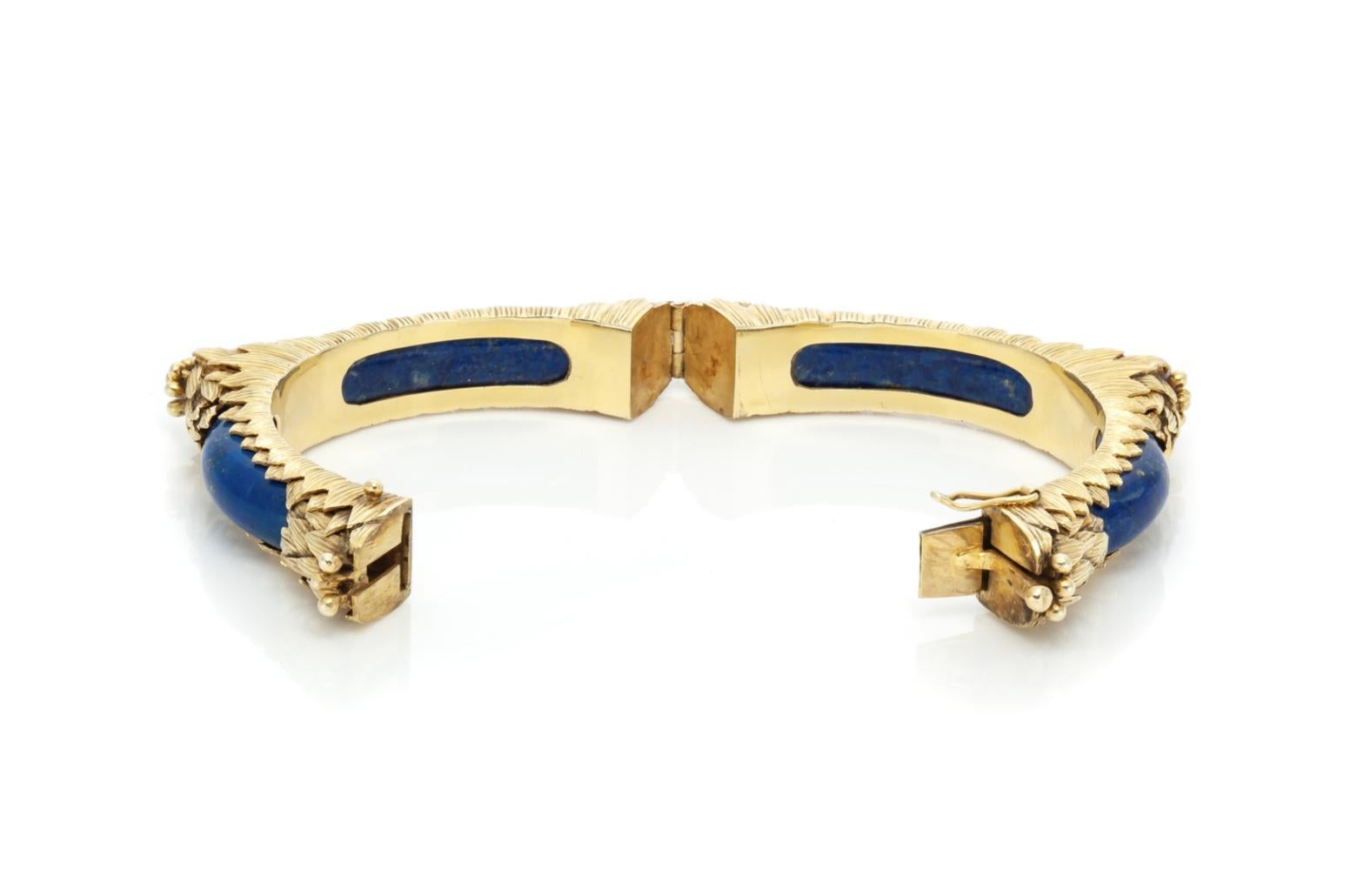 Pulsera vintage de lapislázuli y oro de los años 60 Corte mixto en venta