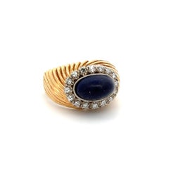 Vintage 1960s Lapis Lazuli Dome and Diamond Gold Cocktail Ring
