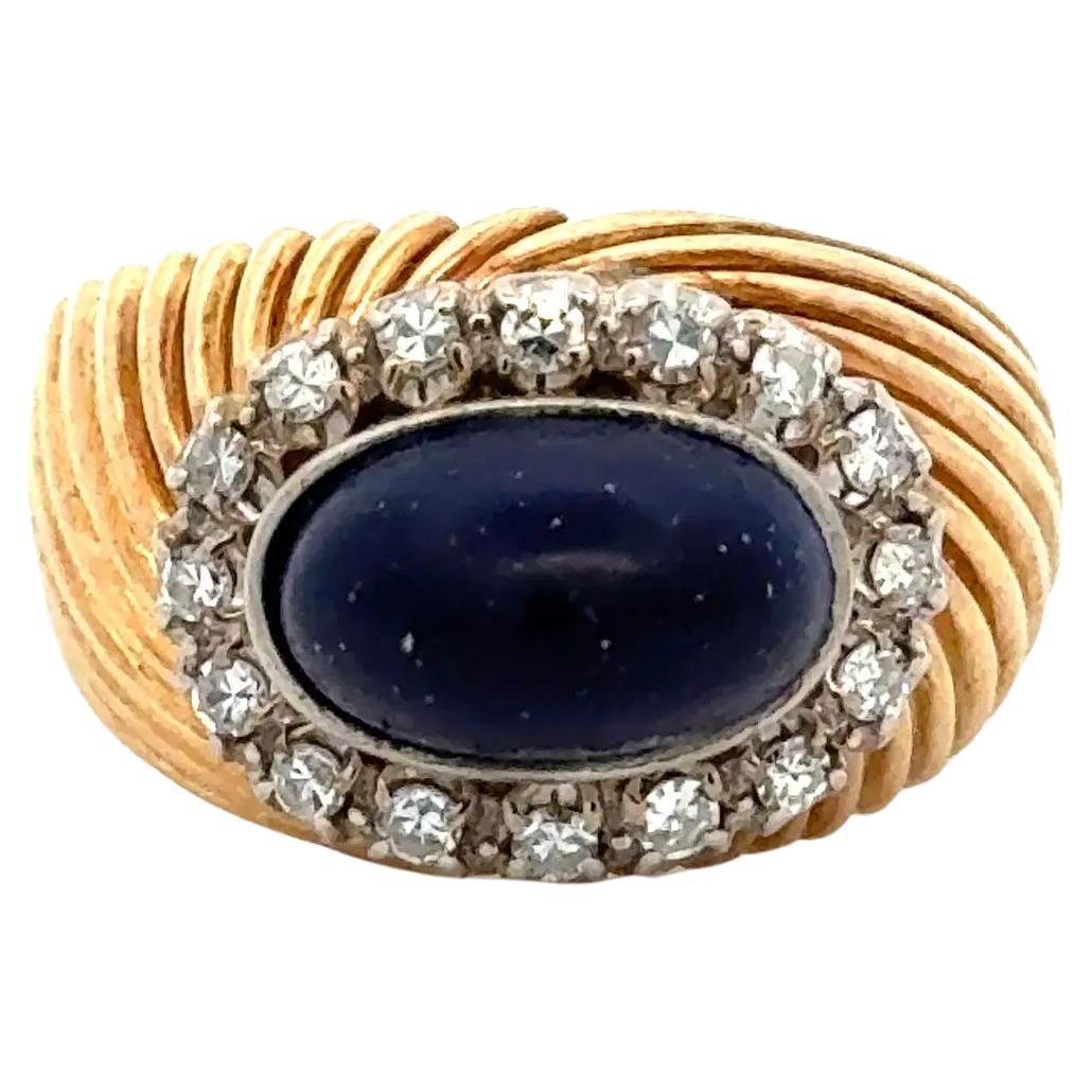 Vintage 1960s Lapis Lazuli Dome and Diamond Gold Cocktail Ring