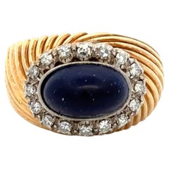 Vintage 1960s Lapis Lazuli Dome and Diamond Gold Cocktail Ring