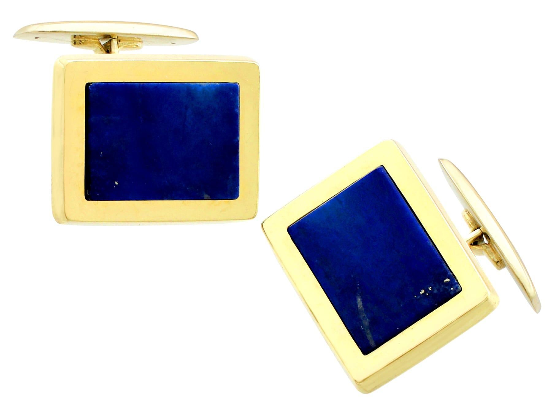 Vintage 1960s Lapis Lazuli 14K Yellow Gold Cufflinks In Excellent Condition For Sale In Jesmond, Newcastle Upon Tyne