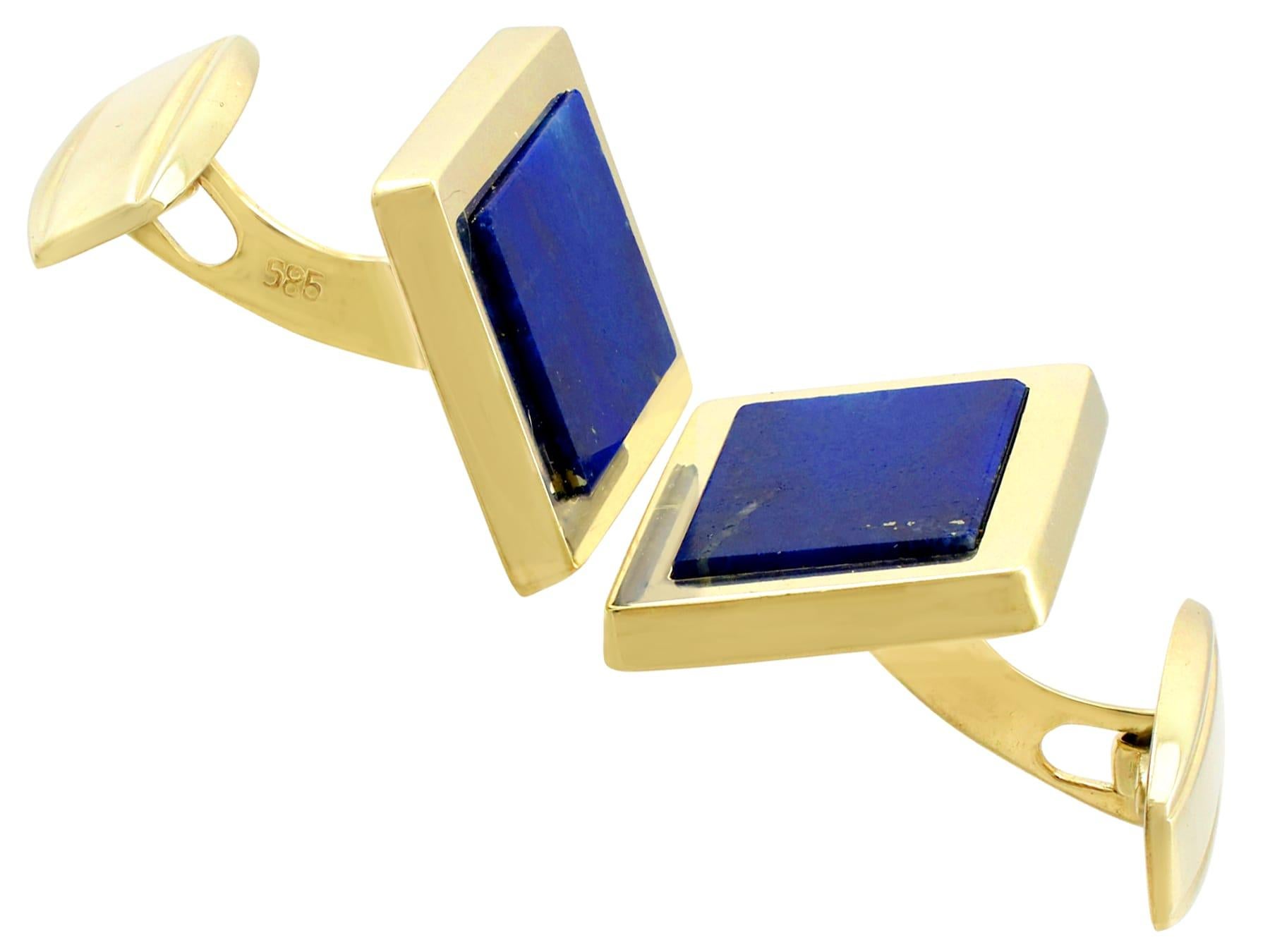 Women's or Men's Vintage 1960s Lapis Lazuli 14K Yellow Gold Cufflinks For Sale