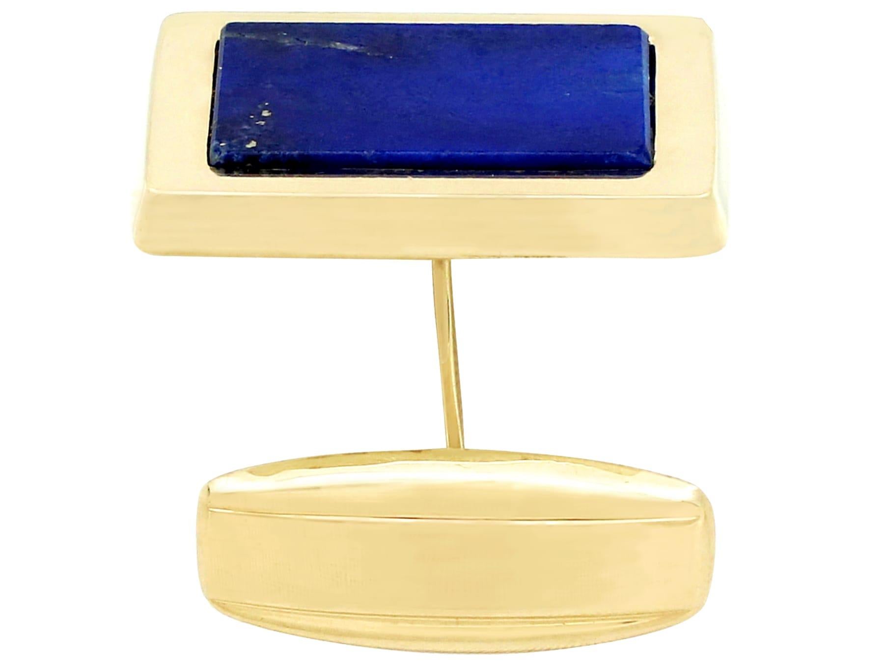 Vintage 1960s Lapis Lazuli 14K Yellow Gold Cufflinks For Sale 1