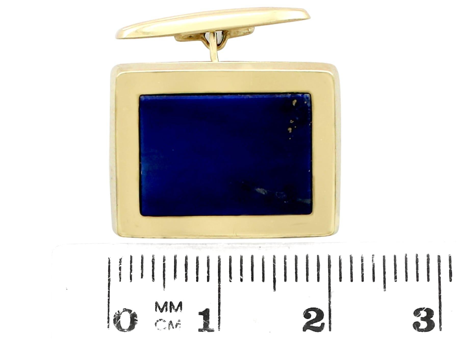 Vintage 1960s Lapis Lazuli 14K Yellow Gold Cufflinks For Sale 2