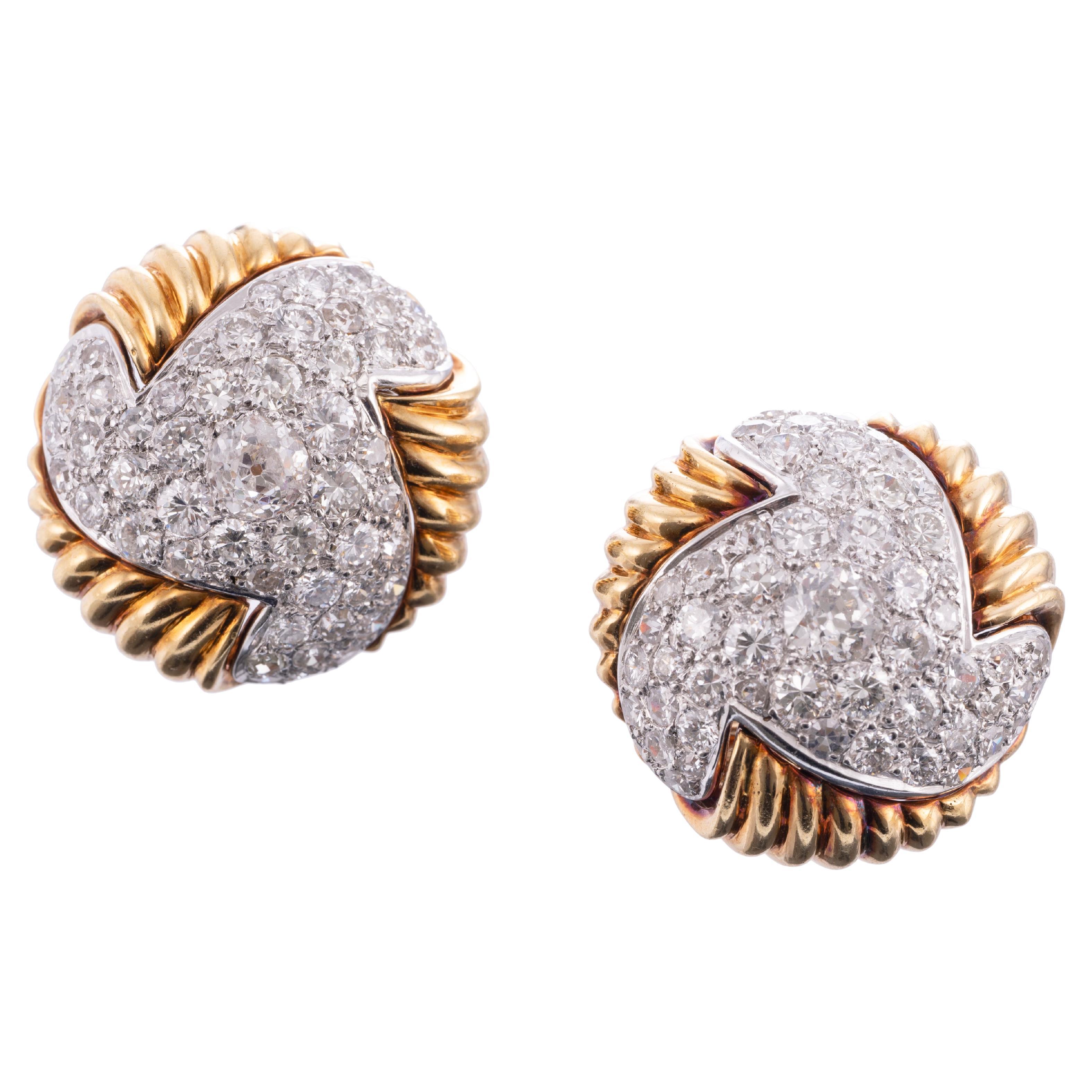 Vintage 1960's Large Pavé Diamond & 18K Yellow Gold Earrings For Sale