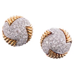 Vintage 1960's Large Pavé Diamond & 18K Yellow Gold Earrings