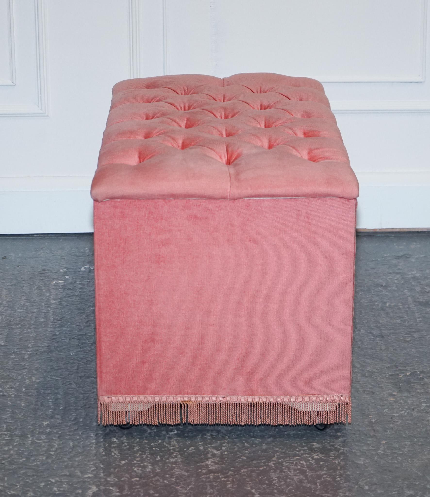 British Vintage 1960s Large Tuffed Ottoman Bed End Storage Chest Box Trunk Fringed For Sale