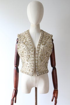 Vintage 1960's Larry Aldrich Marie McCarthy Beaded Embroidered Waistcoat UK 10