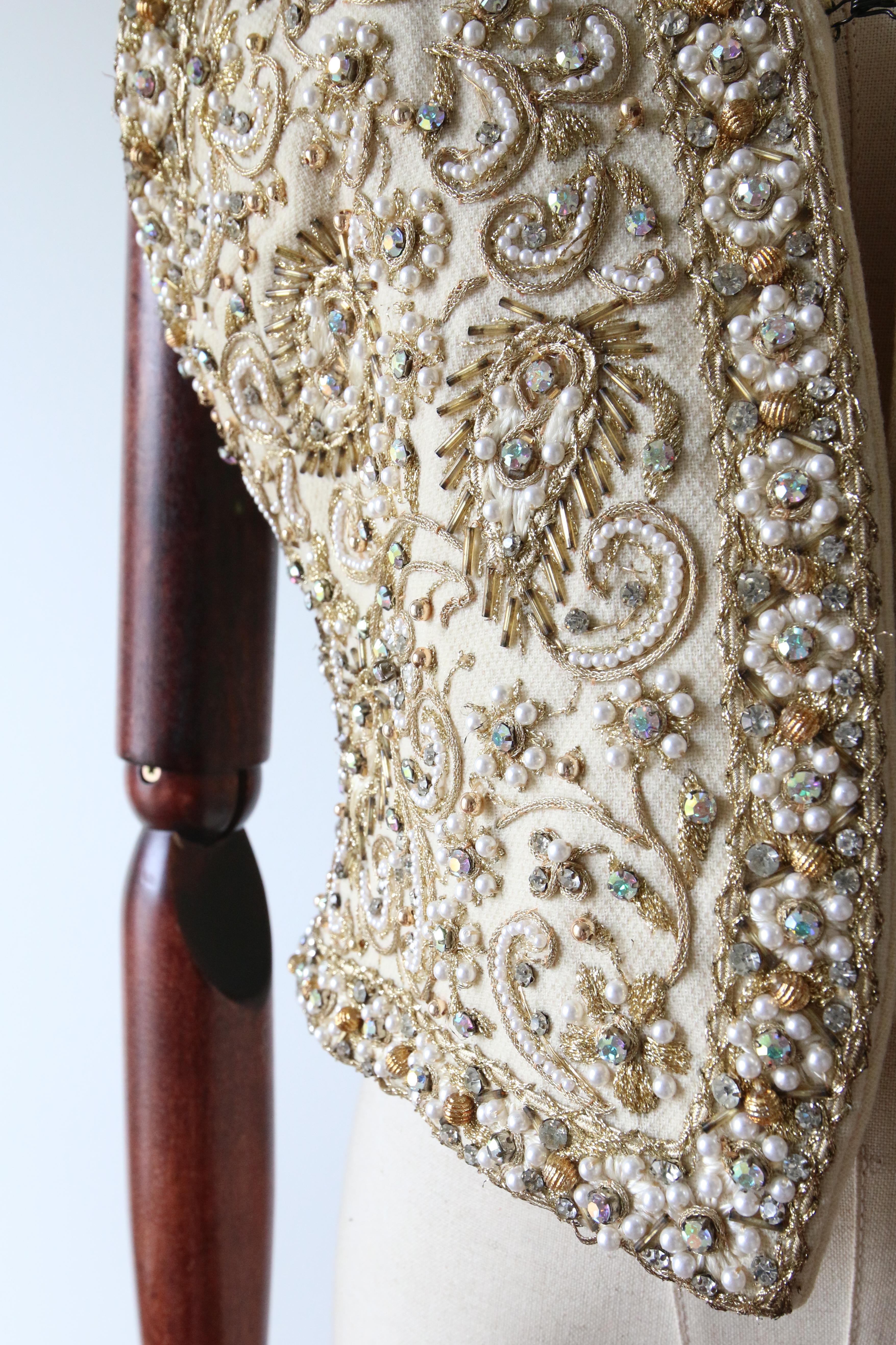 Vintage 1960's Larry Aldrich Marie McCarthy Beaded Embroidered Waistcoat UK 10 In Good Condition For Sale In Cheltenham, GB