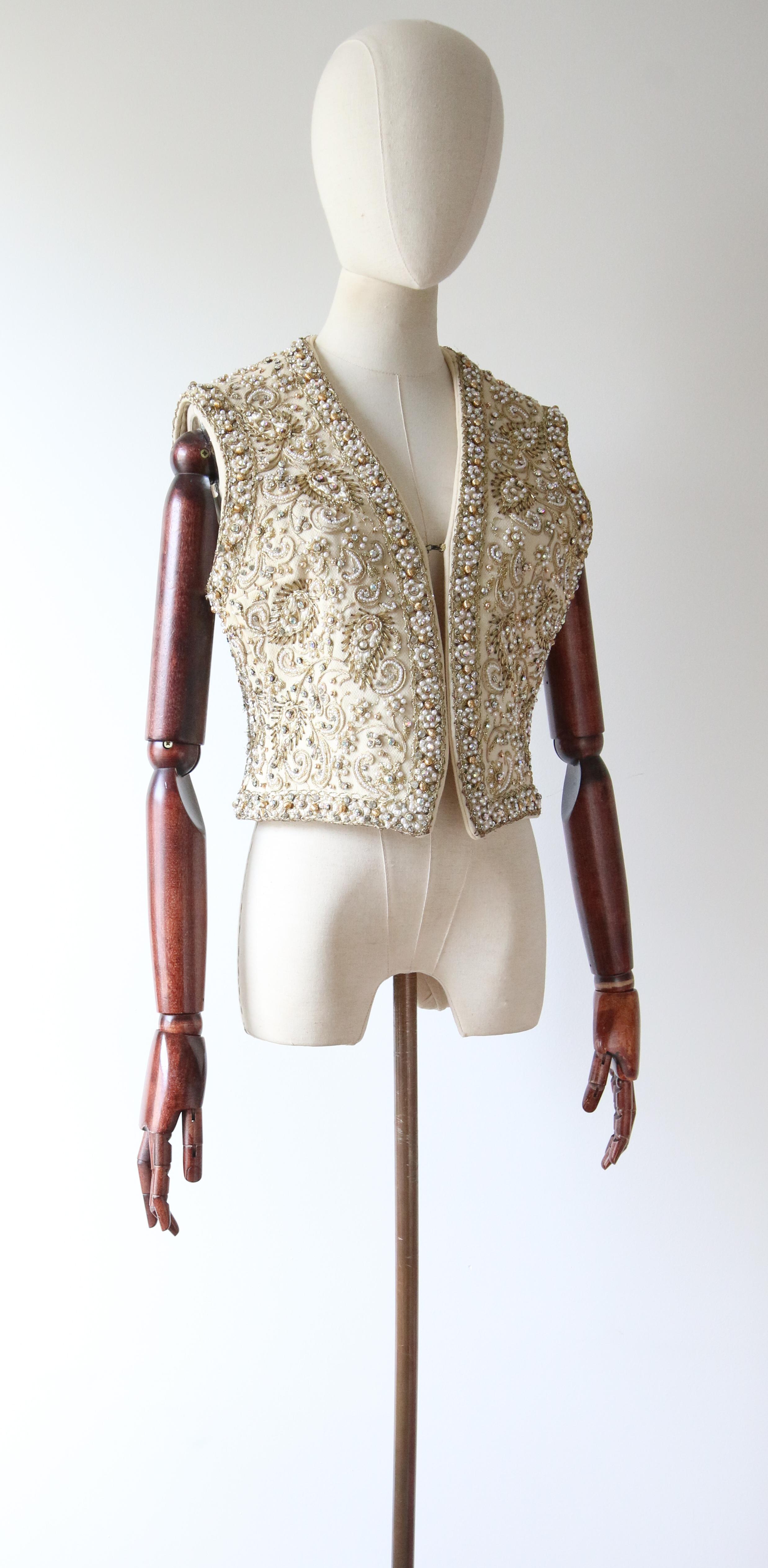 Women's Vintage 1960's Larry Aldrich Marie McCarthy Beaded Embroidered Waistcoat UK 10 For Sale