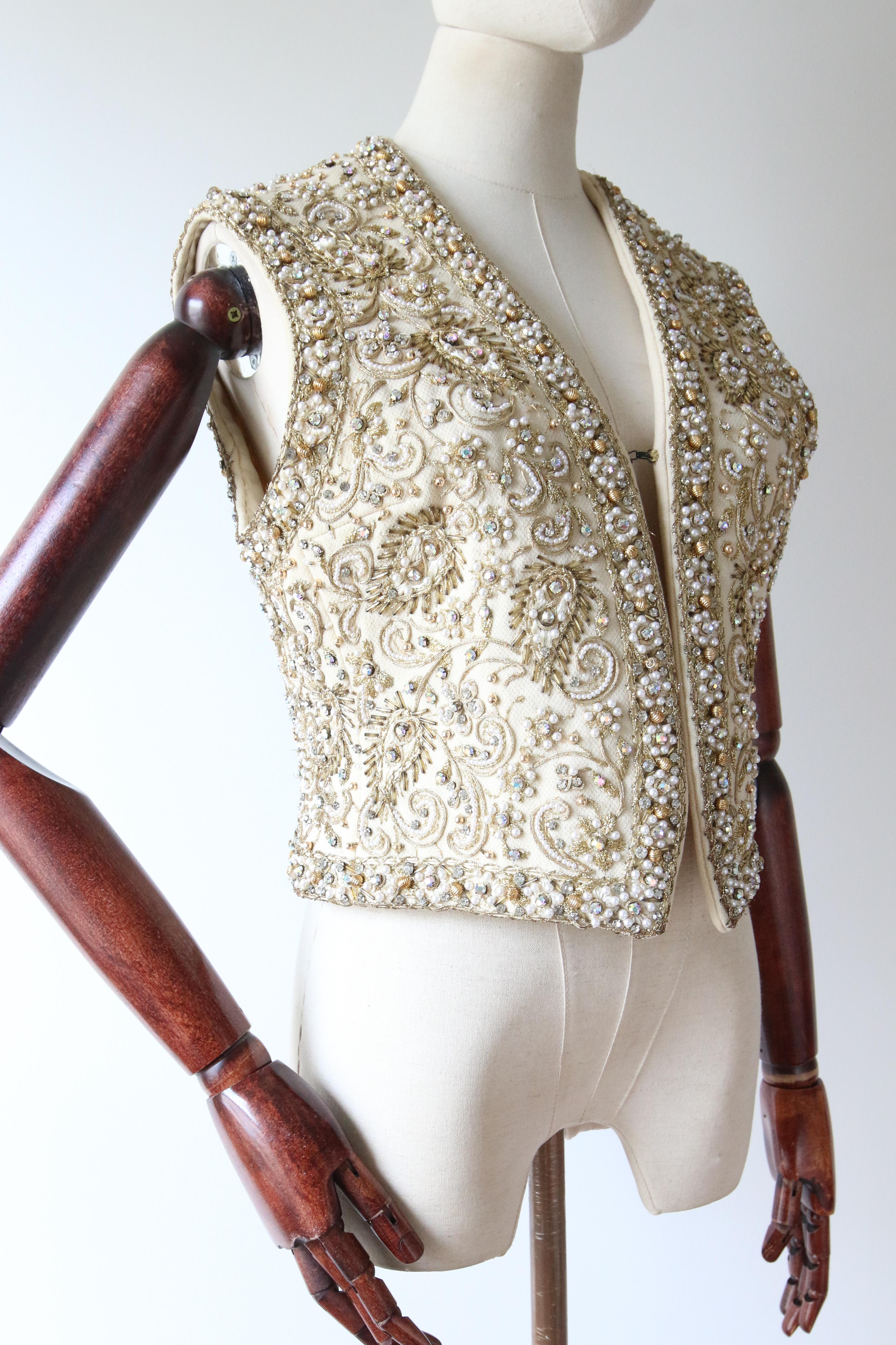 Vintage 1960's Larry Aldrich Marie McCarthy Beaded Embroidered Waistcoat UK 10 For Sale 1