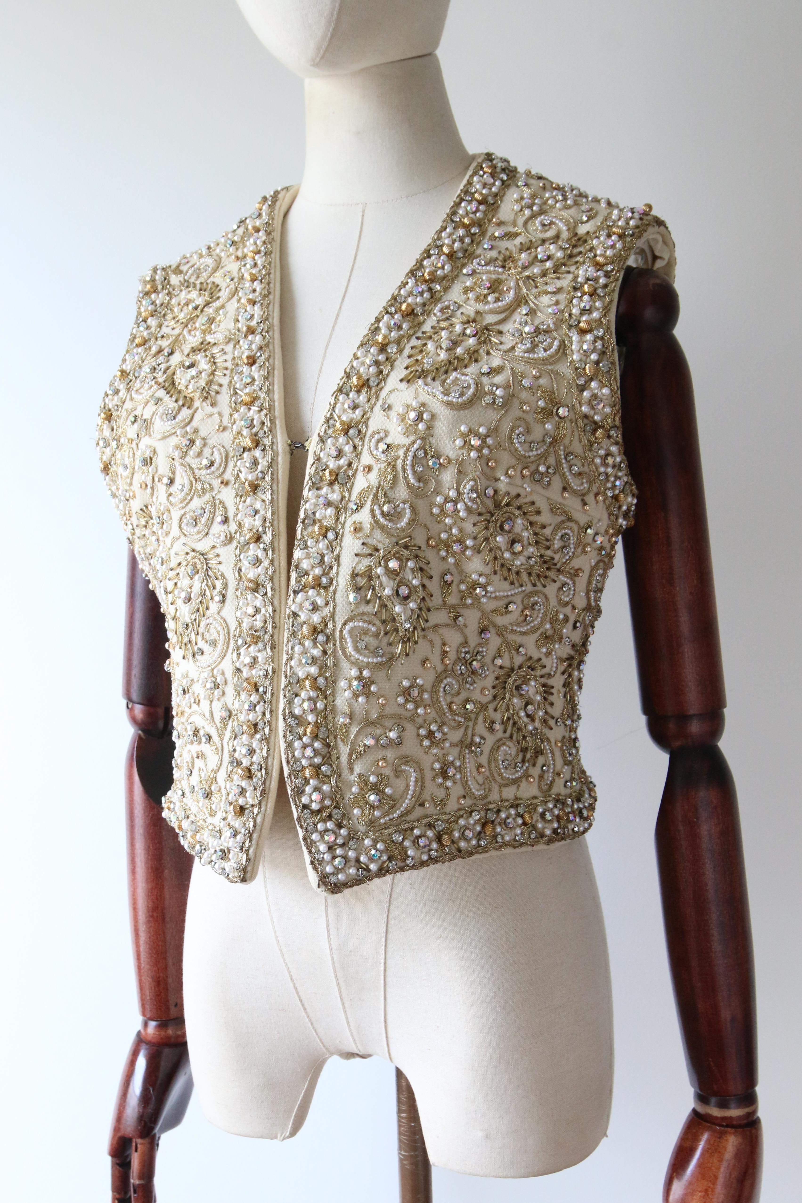 Vintage 1960's Larry Aldrich Marie McCarthy Beaded Embroidered Waistcoat UK 10 For Sale 2