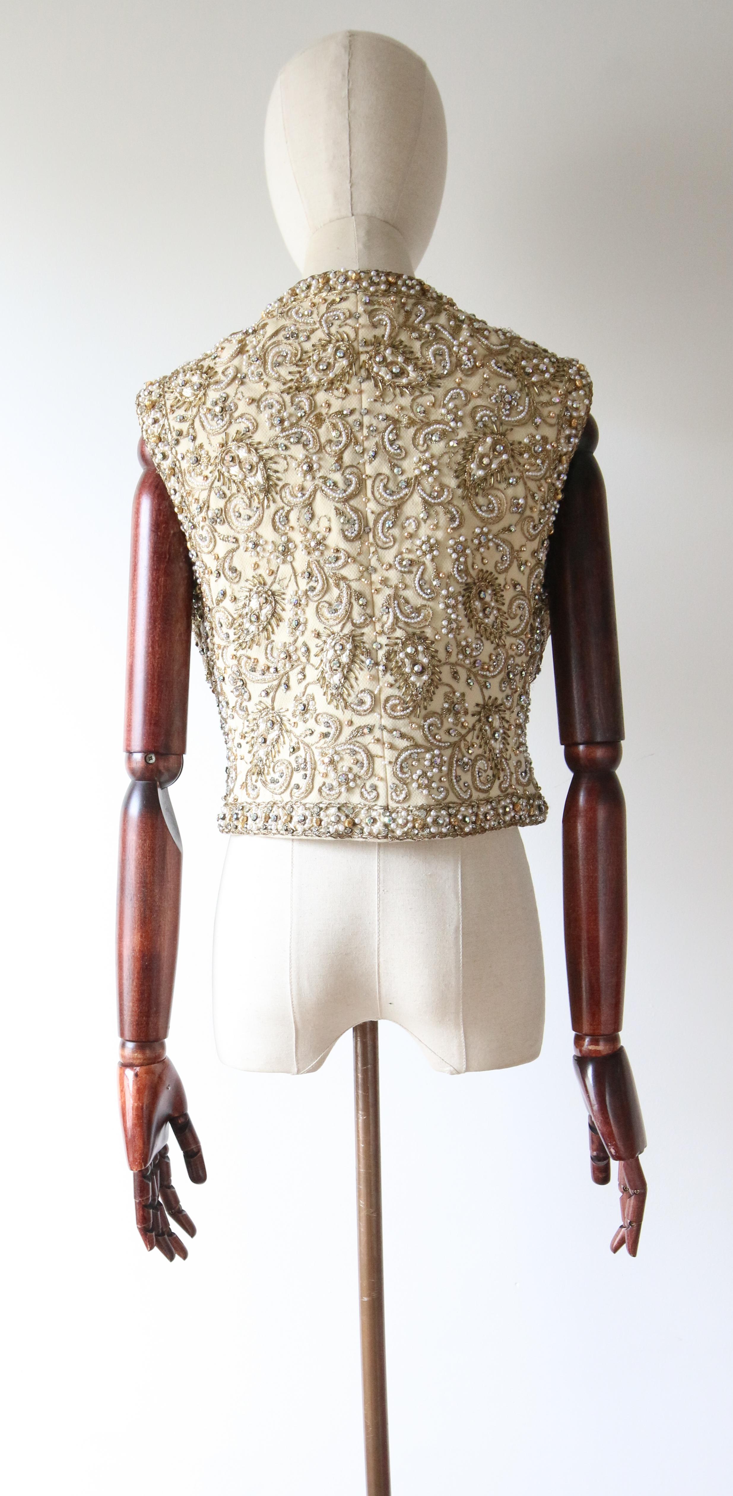 Vintage 1960's Larry Aldrich Marie McCarthy Beaded Embroidered Waistcoat UK 10 For Sale 3