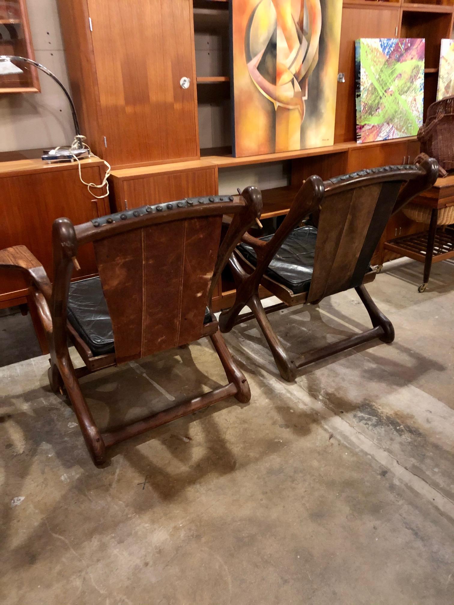 Vintage 1960s Leather and Cocobolo Sling 'Swinger' Chairs by Don Shoemaker 8