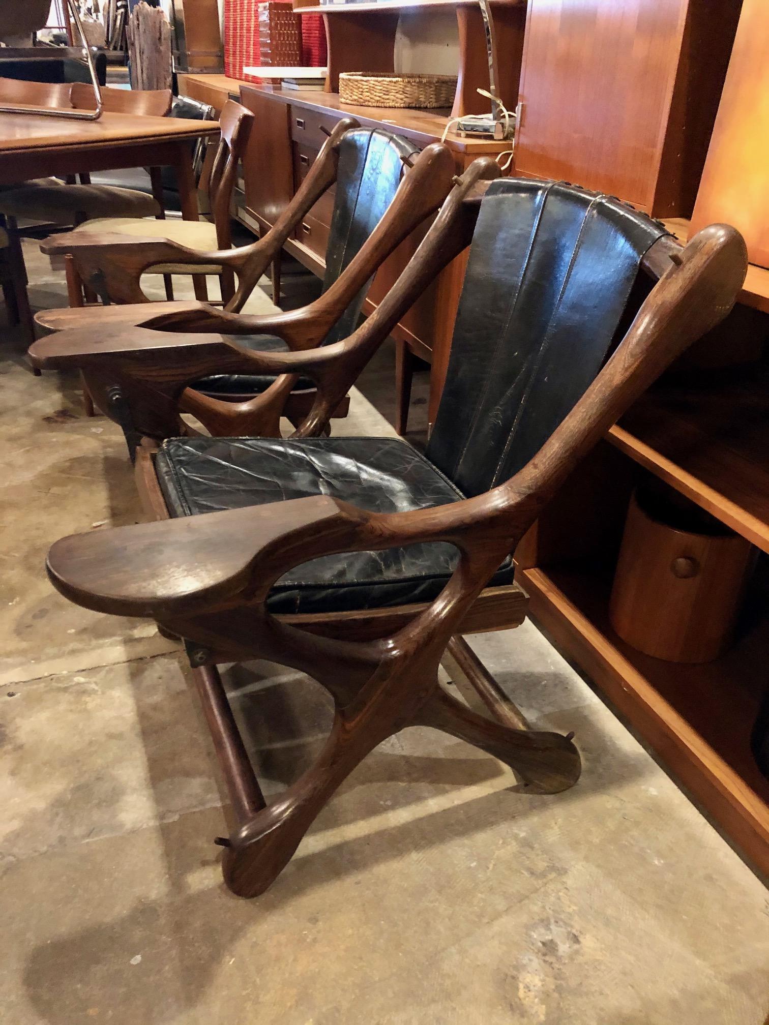 Mid-20th Century Vintage 1960s Leather and Cocobolo Sling 'Swinger' Chairs by Don Shoemaker