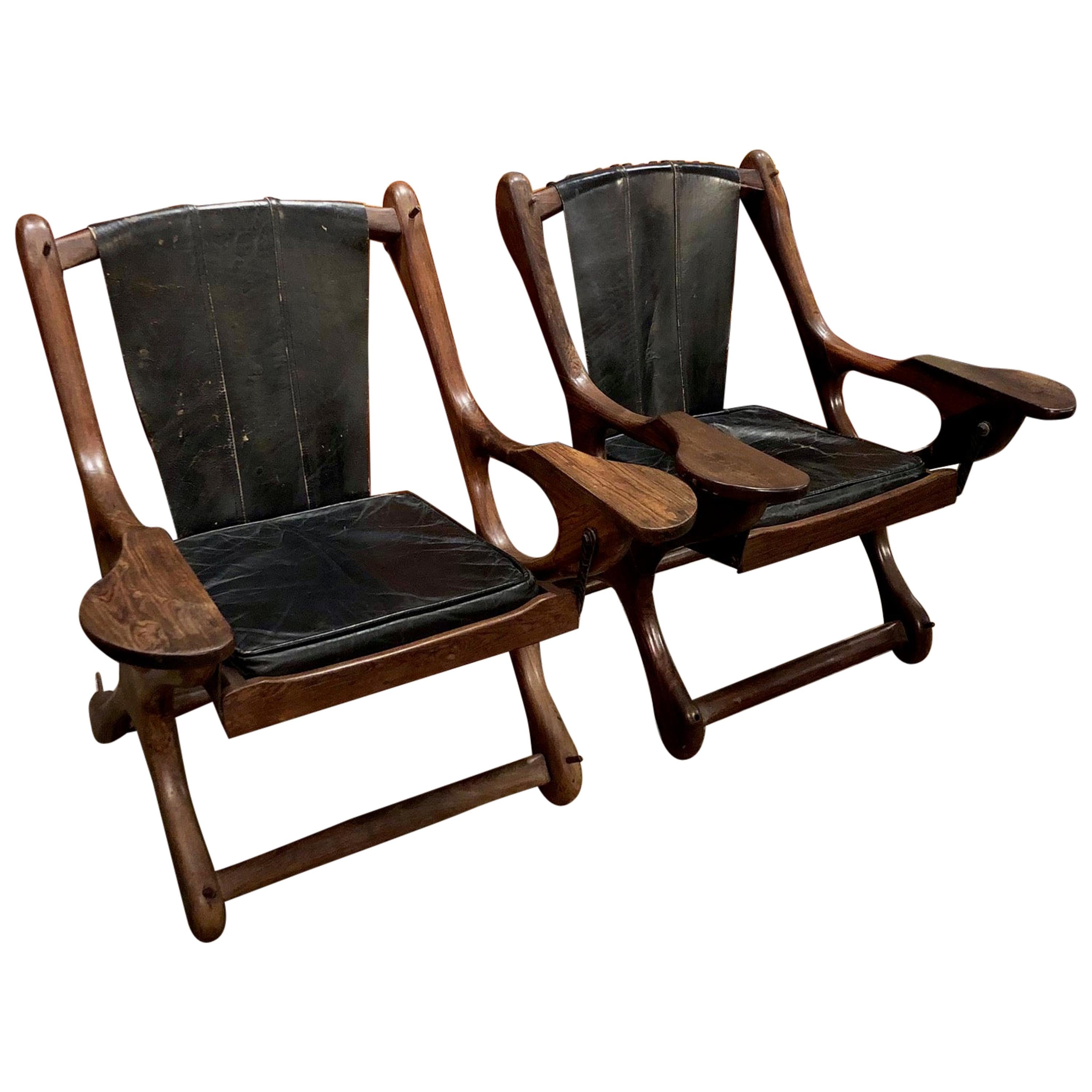 Vintage 1960s Leather and Cocobolo Sling 'Swinger' Chairs by Don Shoemaker