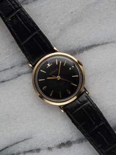 Vintage 1960s LeCoutlre 14K Yellow Gold Black Arabic Dial Manual 34mm
