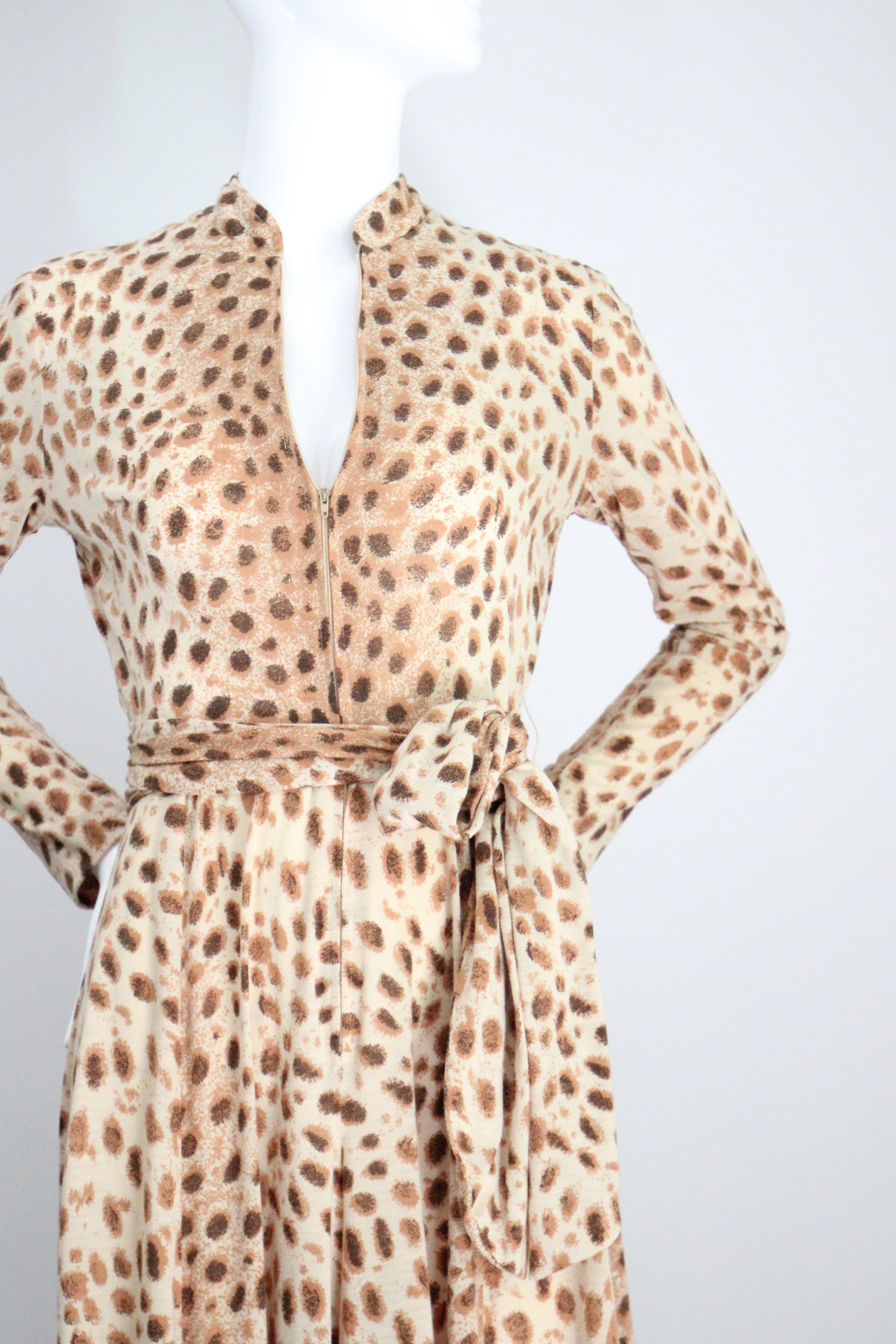 Beige Vintage 1960s leopard print jumpsuit 1960's Palazzo jumpsuit UK 8 US 4 For Sale