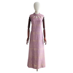 Retro 1960's Lilac & Gold Lurex Keyhole Dress UK 12-14 US 8-10