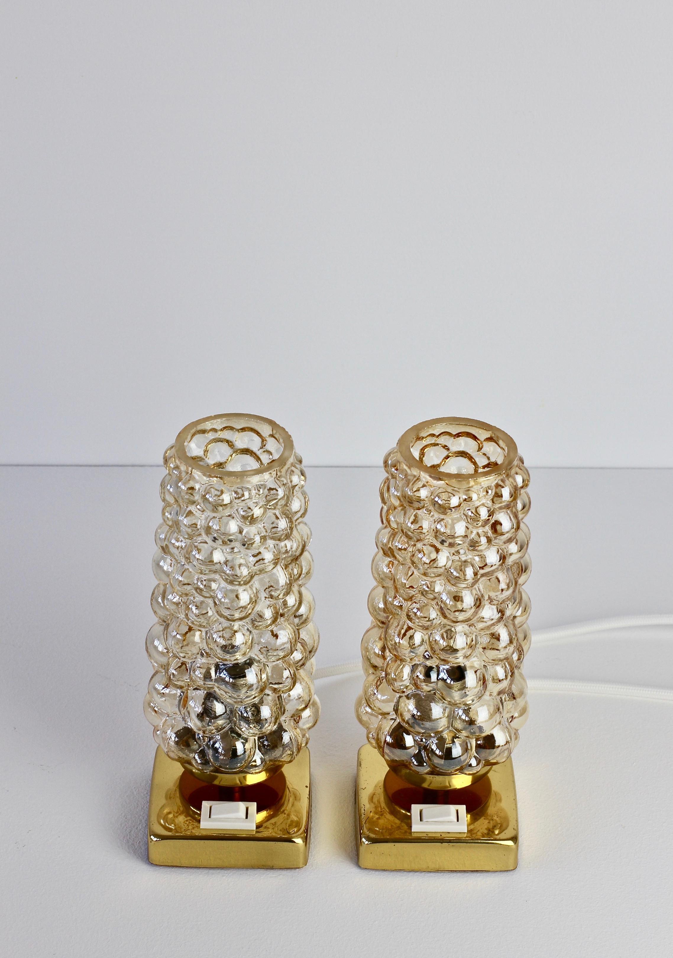 Vintage 1960s Limburg Style Amber Bubble Glass and Brass Table Lamps by Teka 3