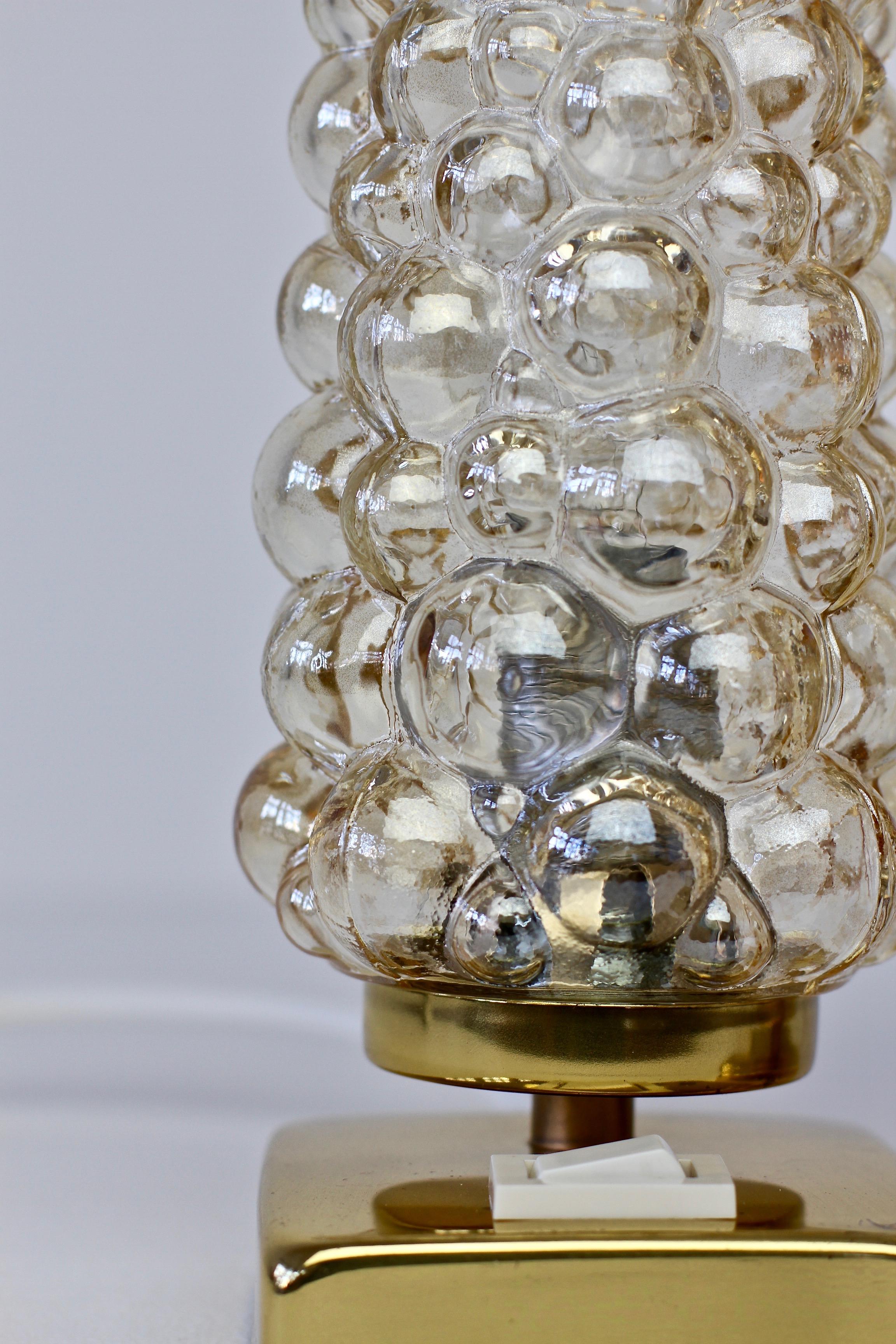 Vintage 1960s Limburg Style Amber Bubble Glass and Brass Table Lamps by Teka 7