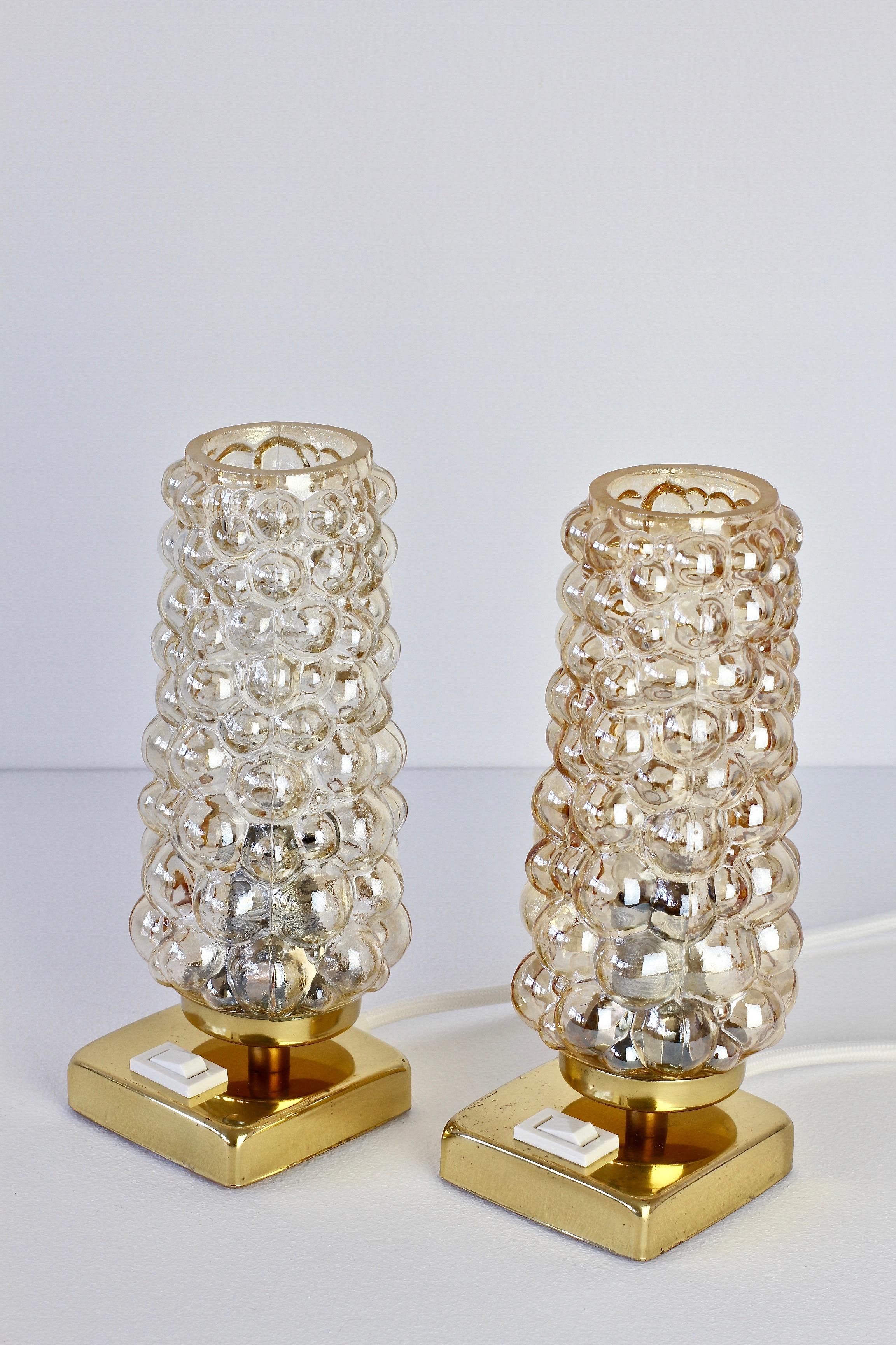 Mid-Century Modern Vintage 1960s Limburg Style Amber Bubble Glass and Brass Table Lamps by Teka