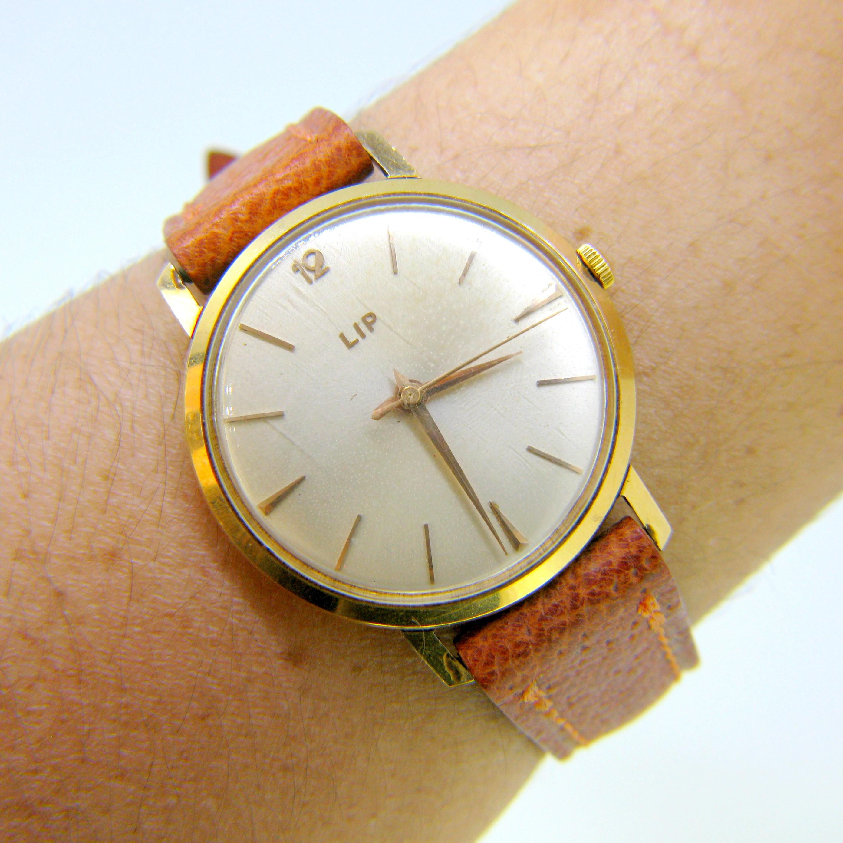 Vintage 1960s Lip Yellow Rose Gold Manual Wind Watch 3