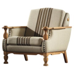 Vintage 1960s Low Lounge Arm Chair Oak, Style of Henning Kjærnulf