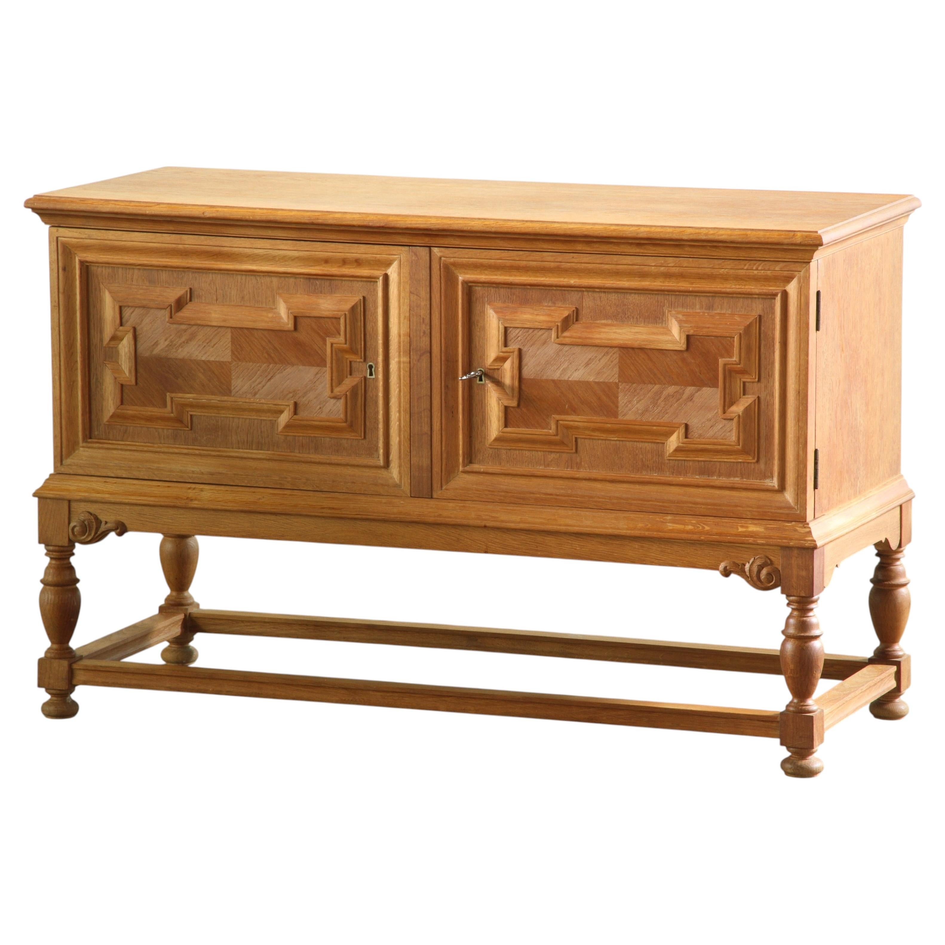 Vintage 1960s Low Sideboard / Crezenda Cabinet in Oak, Danish Baroque style